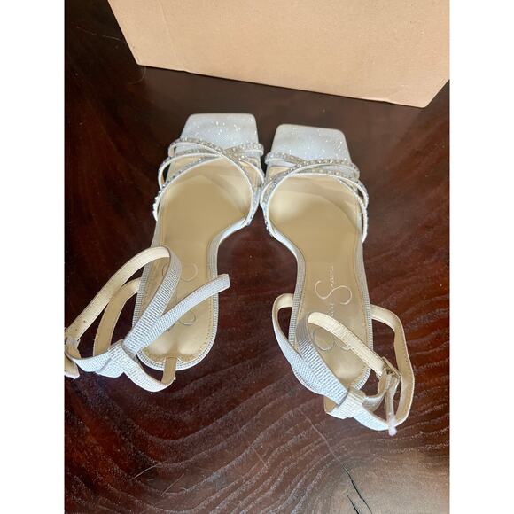 JESSICA SIMPSON Leonah Ankle Strap Sandal Silver Prom Formal Party Size 9 $89 - Picture 10 of 15